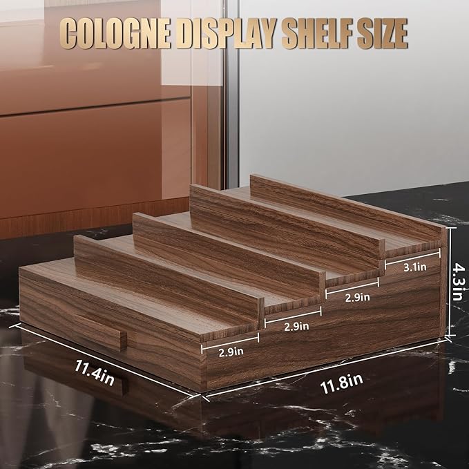 Solid Walnut Cologne Organizer for Men,Cologne Stand,4 Tier Wooden Cologne Holder Shelf Display,Perfume Stand Organizer with Drawer Storage and Hidden Compartment,Gift for Men Dad Husband