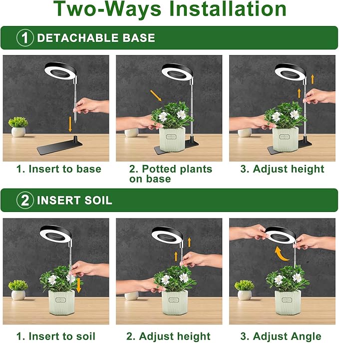Aokrean Grow Lights for Indoor Plants, 48 LEDs Full Spectrum Plant Light for Indoor Plants, Height Adjustable Growing Lamp with Base, 3 Optional Spectrums, Auto Timer 3/9/12Hrs, 10 Brightness, 2 Pack
