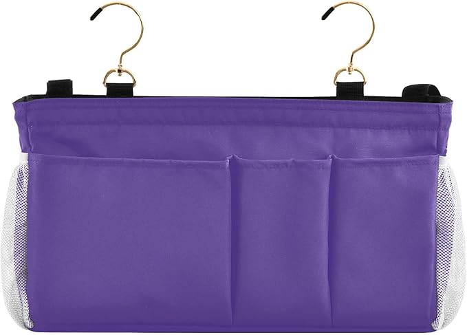 Dark Purple Bedside Caddy Storage Bag Bedside Organizer for Bunk Bed Headboards College Bedside Shelf Hanging Organizer 6 Pockets with Hooks for Magazine Water Bottle Holder