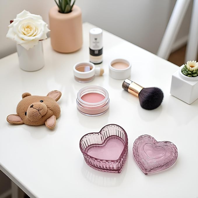 Cute Glass Jewelry Box - Heart Shape Cute Box for Storage Ring Earring Trinket Vintage Jewelry Organizer Decorative Gift for Women Girls-GRB003-Rose Red