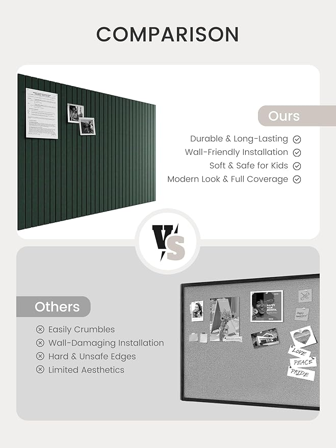 Bumusty Large Cork Board Alternative-48 x 36" Felt Bulletin Board Tiles, with 30 Pushpins, 70 Adhesive Tabs, Fine-Stripe 12-Pack, Cork Boards for Office Push Pin Board Felt Board-Pine Green