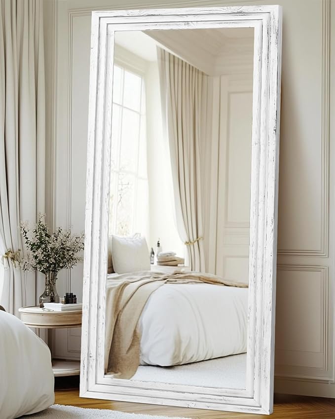 Full Length Mirror 76"x34" Solid Wood Frame Floor Large Mirror for Living Room, Bedroom Hanging or Leaning Wall-Mounted, White