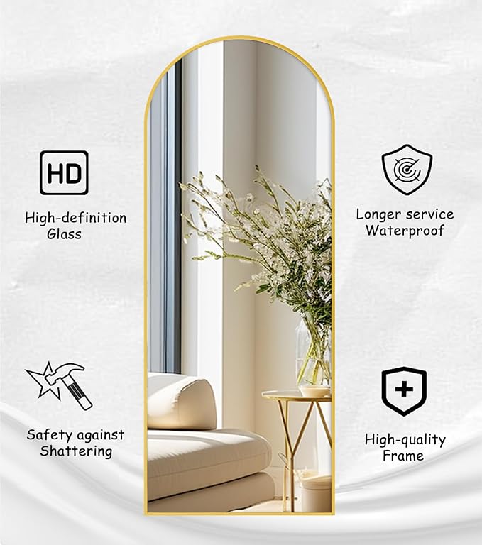 Rowjut Large 71"x30" Arched Full Length Mirror, Gold Mirrors Full Length Floor Mirror Standing for Bedroom, Living Room, Wall Mounted & Full Body Mirror Hanging or Leaning(Gold)
