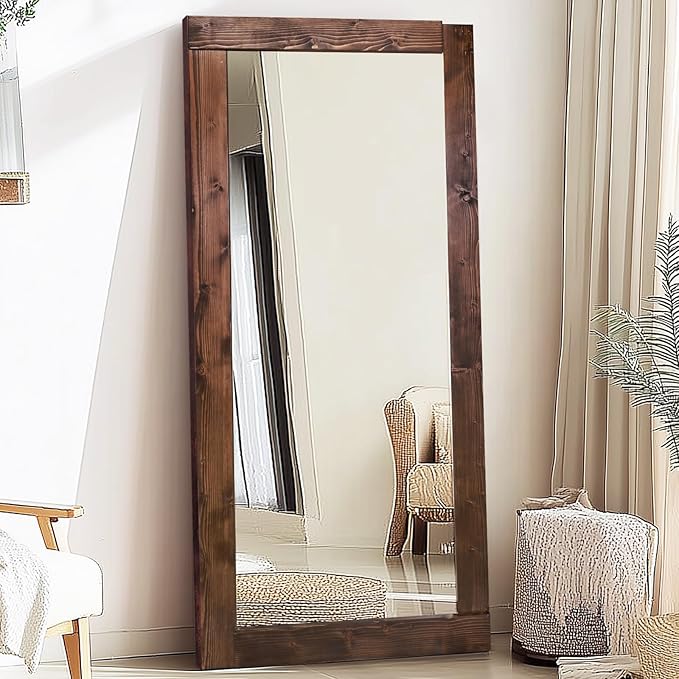 Full Length Mirror 71"x32" – Solid Wood Frame, HD Tempered Glass, Wall Mounted & Leaning, Rustic Modern Decor for Bedroom, Living Room, Entryway, Brown