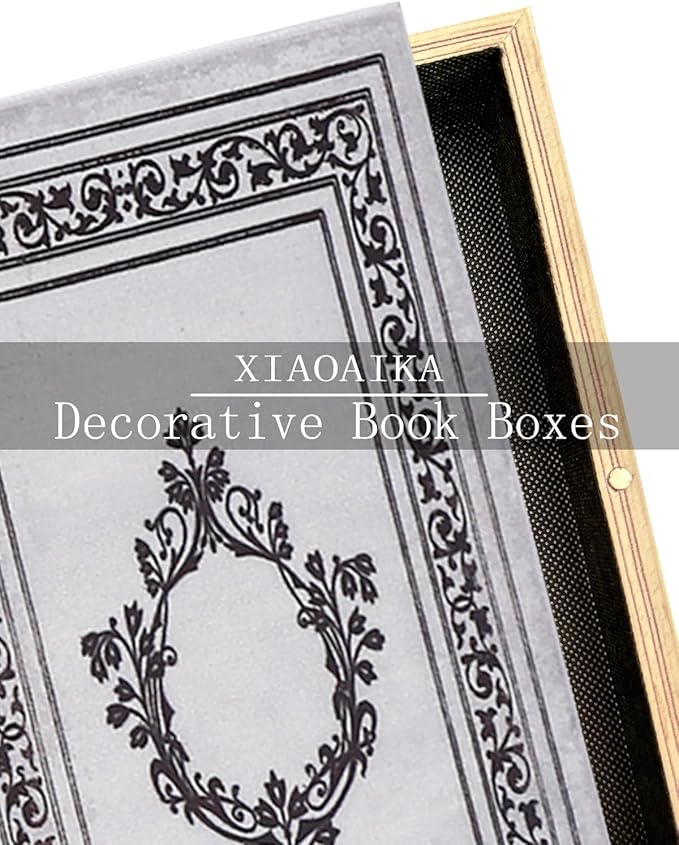 Decorative Wooden Book Box Set of 2 - Vintage Faux Book Boxes for Home Decor, Secret Storage with Magnetic Closure, Antique Style, Grey Leather Cover Design, Perfect for Home Office Bookshelf