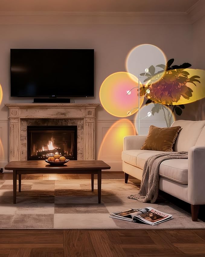 5 Head RGBW Halo Projector Floor Lamp, 4000K LED with Replaceable Color Filters, 71 Inch, 15W, Chrome, Sunset Projection Floor Lamp for Bedroom, Living Room, Game Room