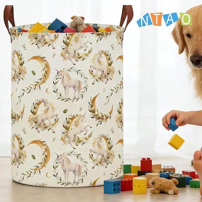 NTAOHAMPER Laundry Hamper,Laundry Basket,Baby Nursery Hamper,Waterproof Storage Bin,Clothes Organizer Basket,Room Decor(Moonlight Unicorn