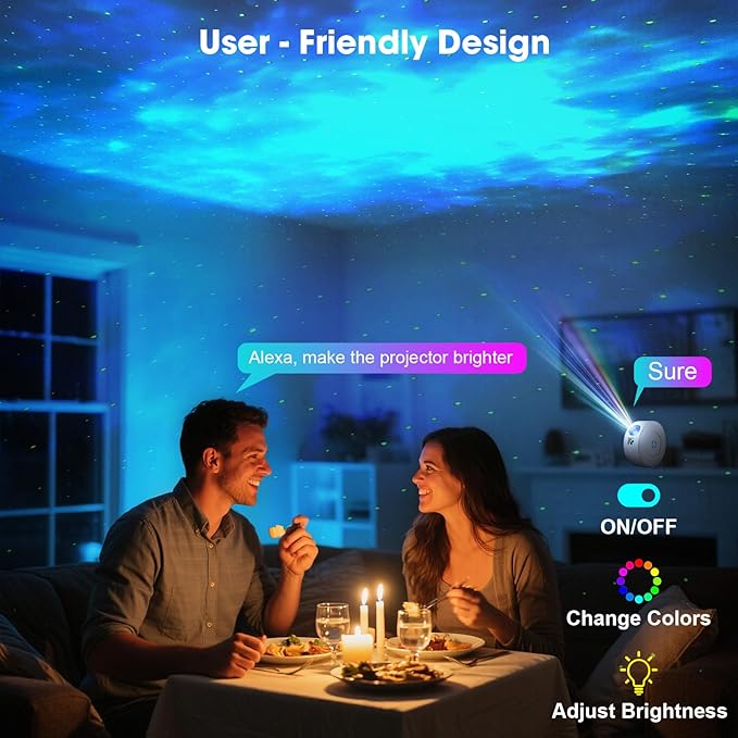 Laser Safety Certified Star Projector, Galaxy Projector with Smart App & Voice Control, 900 Sq.ft Coverage, 4 Custom Scenes, 25dB Silent Operation with 4 Positioning Angles