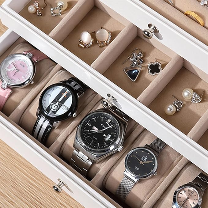 Makeup Organizers 10 Layer Leather Huge Jewelry Box for Women Watch Organizer Necklace Ring Earring Storage Gift Case for Necklace Earring Ring Bracelet Jewelry Case (Color : Pink) (White)