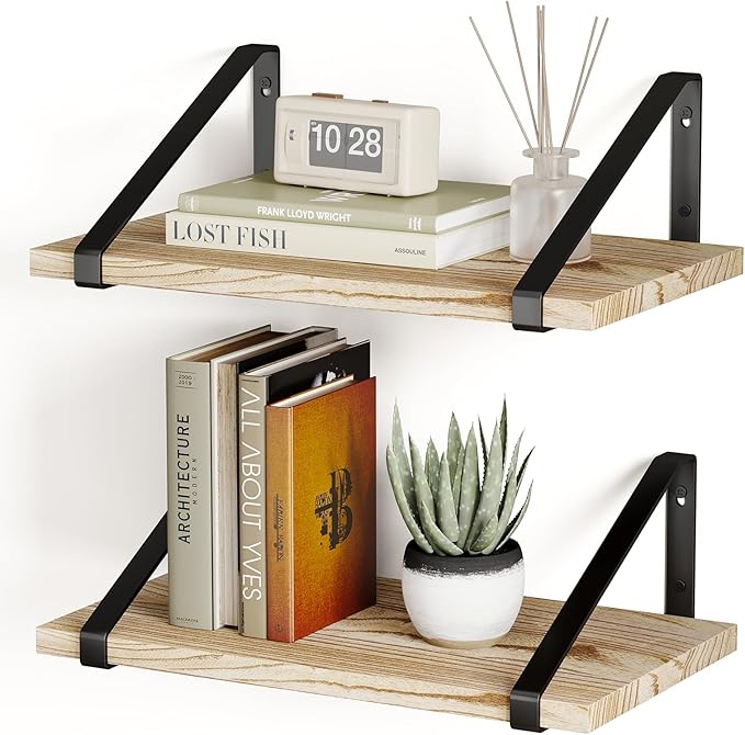 Fixwal 16.5 X 12 X 0.6in Floating Shelves, Rustic Wood Large Wall Mounted Shelves for Decor Storage for Bedroom, Living Room, Kitchen, Bathroom and Office Storage