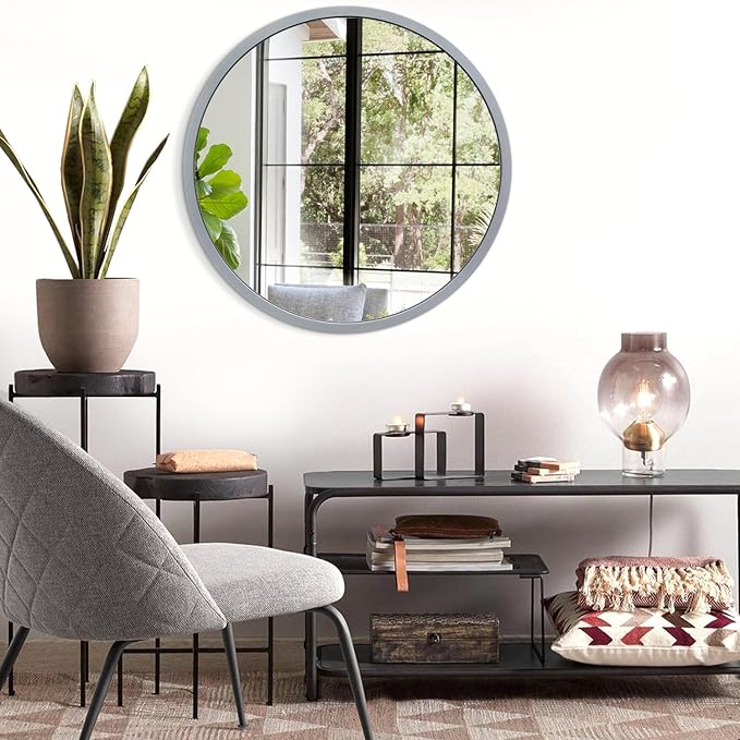 JJUUYOU Circular Wall Mirror Round Mirror Decorativ for Bathroom Circle Mirrors Small Coffee Decor Metal Framed Make up Viintage Mirrors for Farmhouse Living Room Bedroom Dorm 20 Inch