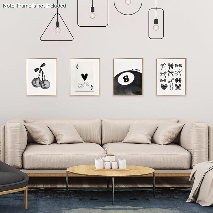 bakbrand Wall Art Minimalist Aesthetic Wall Decor Coquette Modern Canvas Decor Posters Trendy Preppy Bow Picture Print Painting for Bedroom/Living Room, Set of 4 Pcs Unframed (AC1, Black, 8W x 10L)
