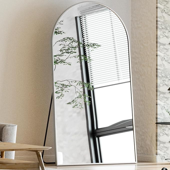 BEAUTYPEAK 76"x34" Arch Full Body Floor Mirror, Full Length Mirror Hanging or Leaning Arched-Top, Wall Mirrors with Stand for Bedroom, Dressing Room, Silver
