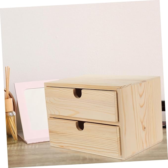 Cabilock Vintage Wooden Storage Box Stylish Household Makeup Case Two-tiered Desktop Organizer for Home Office Living Room Bedroom and Classroom Functional Storage