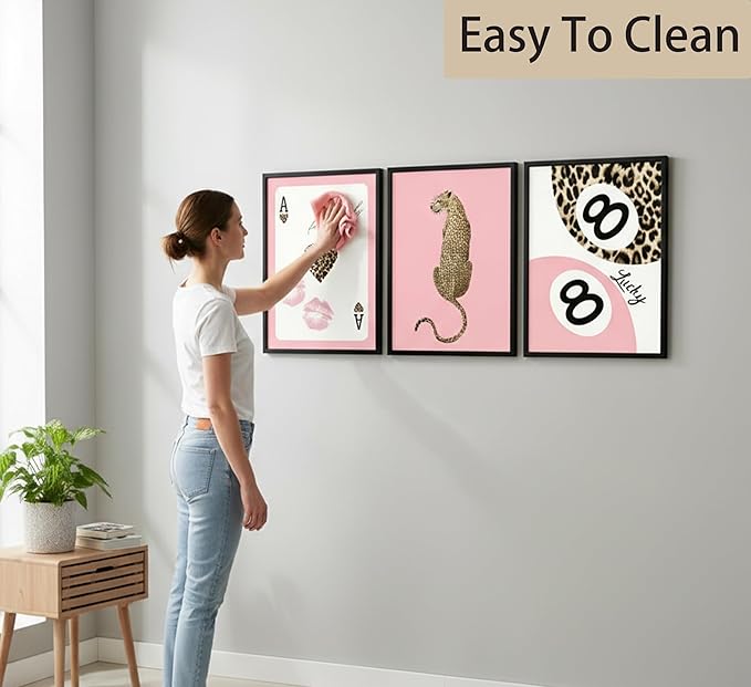 YZLYAD 3Pcs Trendy Pink Leopard Wall Art,Bow Cherry Lips Print Canvas Poster Pictures,Y2k Stylish Preppy Aesthetics Wall Decor for Girls' Rooms Bedroom Dorm Apartment.16x24in Unframed