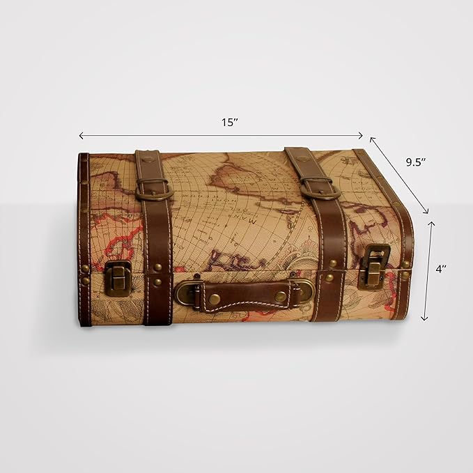wald imports - Paperboard Suitcase -Decorative Storage Boxes - Suitcase for Decoration, Storage, and More (Faux Leather Map 1)