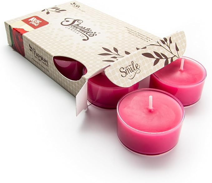 Shortie's Candle Company Rose Petals Premium Tealight Candles - Highly Scented with Essential Oils - 6 Pink Tea Lights - Beautiful Candlelight - Made in the USA - Flower & Floral Collection