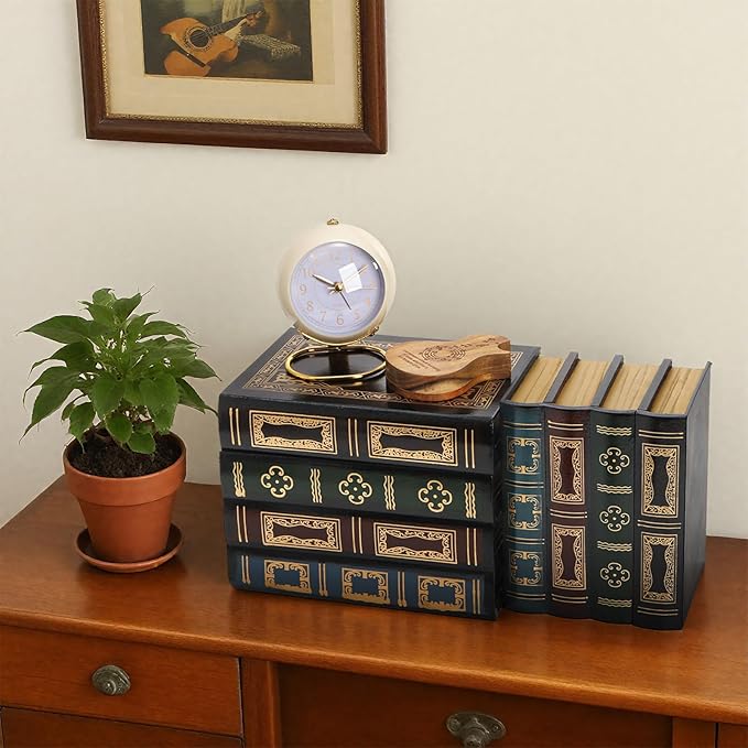 Tosnail 2 Pack Decorative Book Boxes Wooden Antique Book Decorations Vintage Storage Box