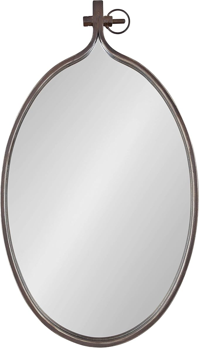Kate and Laurel Yitro Rustic Oval Metal Framed Wall Mirror, 20 x 34, Rustic Metal, Chic Industrial Accent Mirror for Wall
