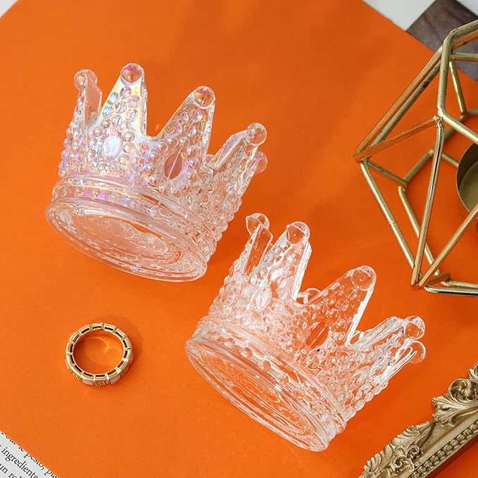 Crystal Glass Candle Holder Set of 2 Crown Shaped Makeup Sponge Beauty Egg Storage Rack Jewelry Watch Nail Art Dappen Dish Wedding Christmas Decor