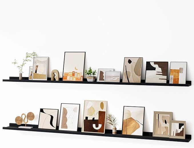 Fun Memories Picture Ledge Shelf, 60 Inch Floating Shelves Set of 2, Large Nursery Book Shelves for Toys Storage, Kids Bookshelf Wall Mounted for Wall Decor Books Photo Frames, Black