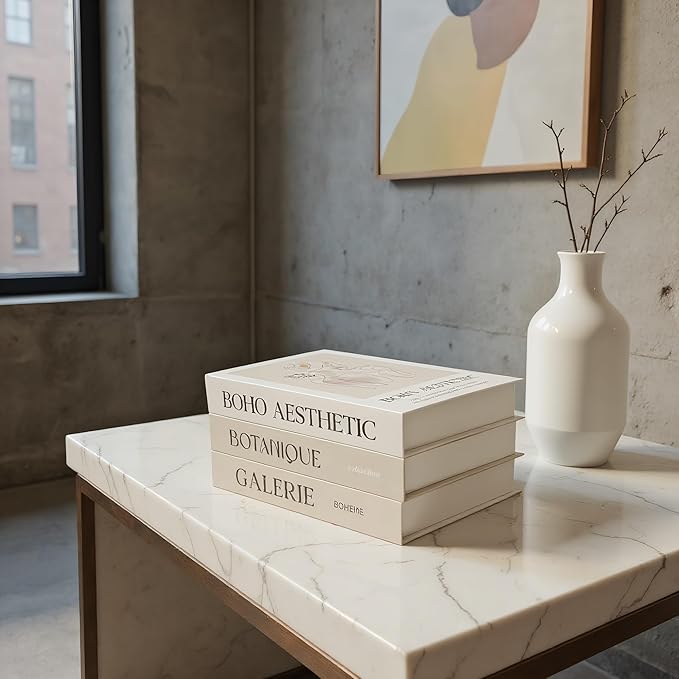 Set of 3 Decorative Books for Home Decor, Coffee Table Books Decor, Entryway or Bookshelf Decor Aesthetic, Neutral Storage Boxes