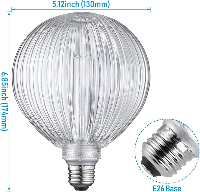 ESCENA Artist Series LED Globe Decorative Light Bulb 3.5W, G125 Round Edison Bulbs Dimmable, Virtual Filament Vintage Edison Bulb, Clear Glass, E26 Medium Base, UL Listed, 2200K Soft Warm White