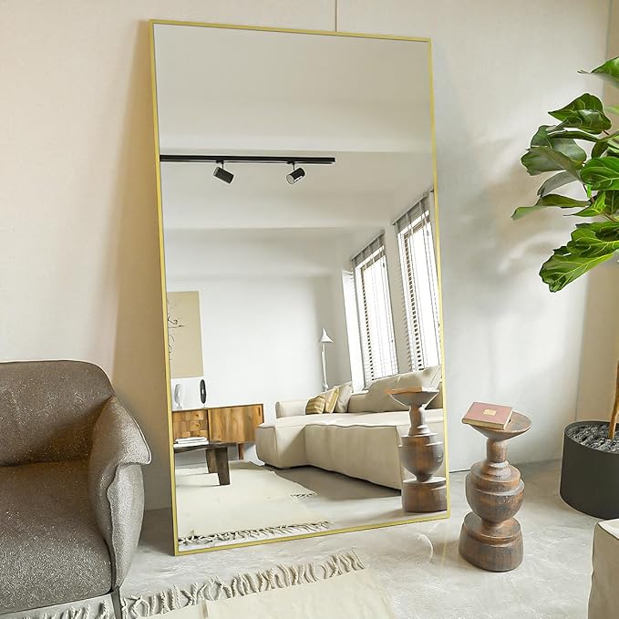 Koonmi 76"x34" Floor Mirror Full Length, Bedroom Floor Body Mirror with Stand, Large Gold Mirror, Leaning, Standing or Hanging Horizontally/Vertically