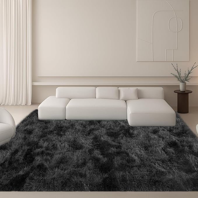 Large 9x12 Area Rug for Living Room, Soft Shag Rugs for Bedroom, Non-Slip Ultra Fluffy Rug,Modern Plush Carpet for Girls Boys Kids Room Dorm,Fuzzy Rug for Home Decor Aesthetic,Dark Grey