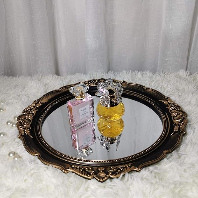YAMFURGA Decorative Mirrors Tray, Hanging Wall Mirror, Vintage Multi-Functional Display Tray, Jewelry Trays, Vanity Trays, Serving Trays,13" W x 15" L, Golden Black