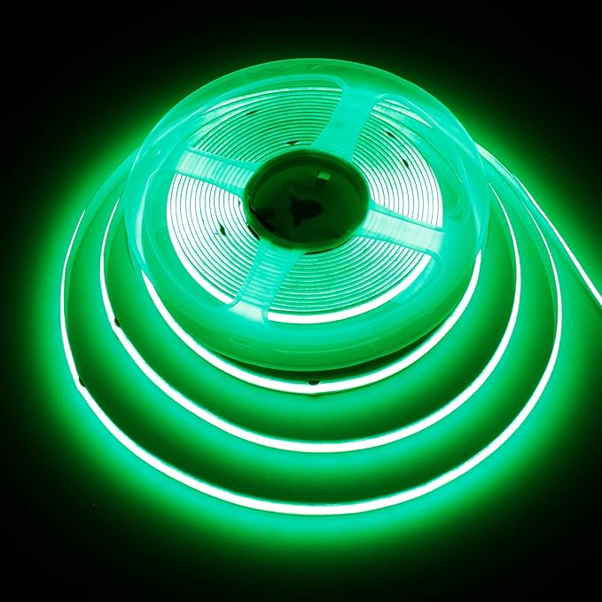 TOPAI 24V COB LED Strip Light Green Waterproof IP65 16.4ft/5M Dotless 480LED/M 2400LEDs Cuttable Flexible LED Tape Light for Cabinet Home DIY Lighting Projects