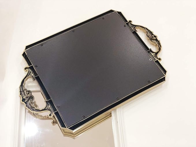 Rectangle Vintage Mirror Tray, Decorative Dresser Organizer for Perfume Makeup and Jewelry, Vanity Serving Tray for Party Gathering, 15.4 inch x 9.8 inch (Golden)