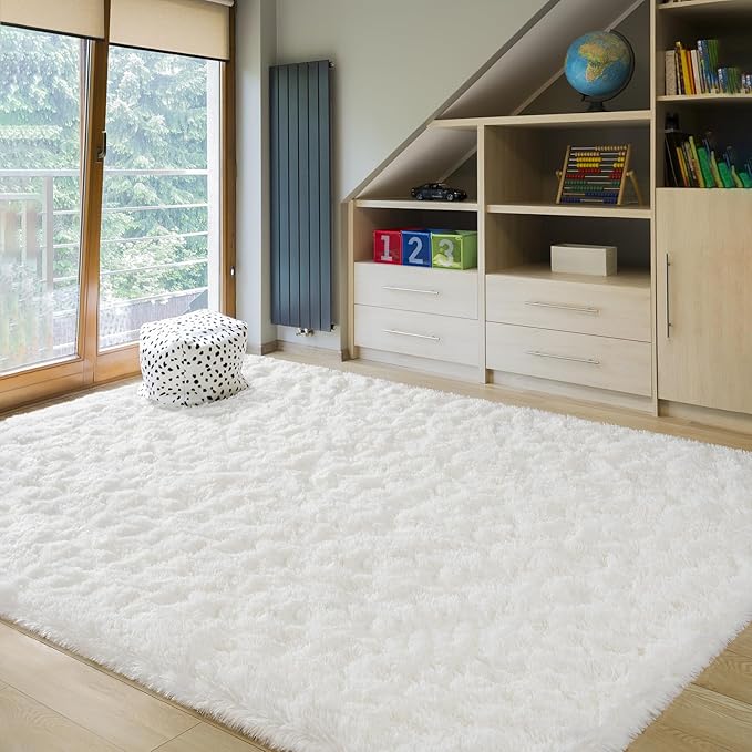 BENRON Soft Fluffy Rugs for Living Room 8 x 10 Cream White, Extra Large Area Rug for Bedroom Dining Table Office Kids Nursery Room, Machine Washable