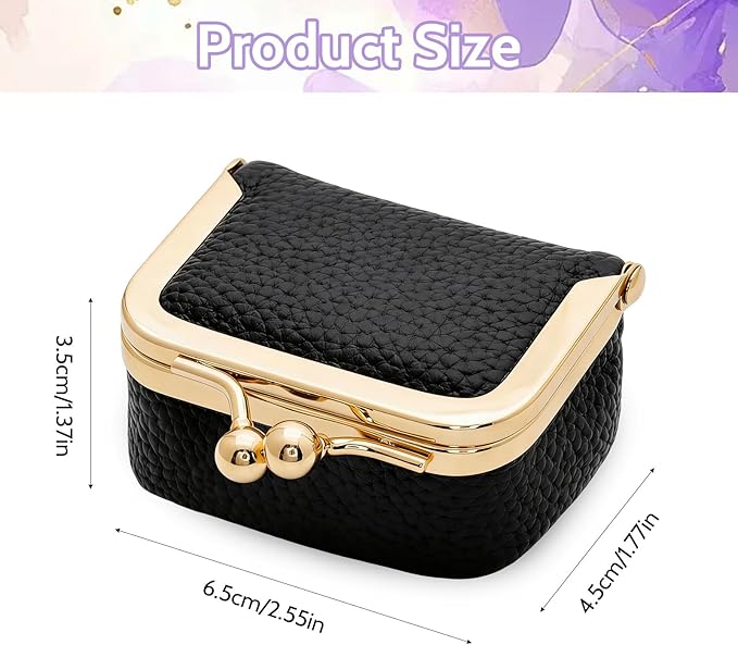 Genuine Leather Mini Jewelry Box Portable Vintage-Inspired Leather Small Coin Purse Jewelry Organizer Case Mini Travel Ring Box with Kiss Lock for Women Earring Ring Necklace