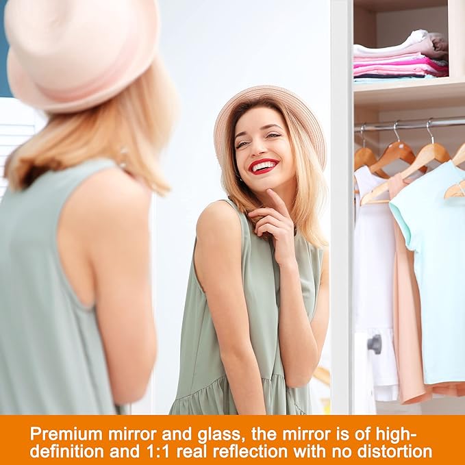 NeuType 47"x18" Over The Door Full Length Mirror, Wall Mount, White
