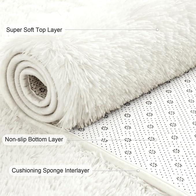 Large Area Rugs for Living Room, 9x11 Soft Fluffy Shaggy Rug, Machine Washable Non-Slip Plush Fuzzy Indoor Carpet, Aesthetic Home Decor for Bedroom, Kids Room, Nursery, Dorm, White