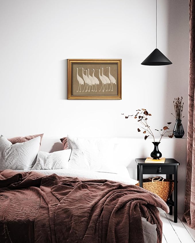InSimSea Gold Framed Canvas Prints Wall Art, Vintage Bathroom Decor, Classical Cranes Animals Paintings Farmhouse Wall Decor Aesthetic, Retro Pictures for Bedroom Living Room Shelf, 12x16inch