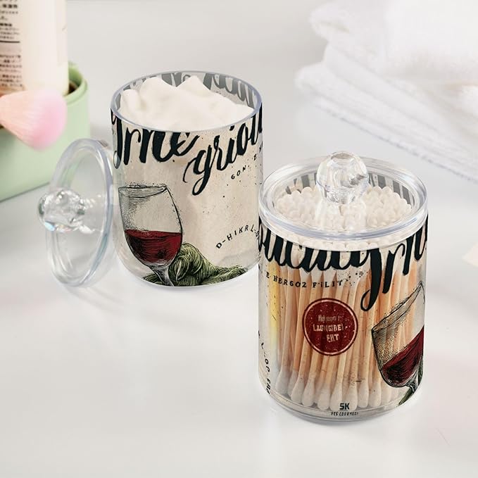 2 Pack Apothecary Jars Xmas Animal Paws Bathroom Vanity Storage Organizer Set,Small Clear Plastic Storage Jars Bathroom Canister for Cotton Swabs, Rounds, Balls, Qtips,Makeup Sponges, Flossers,