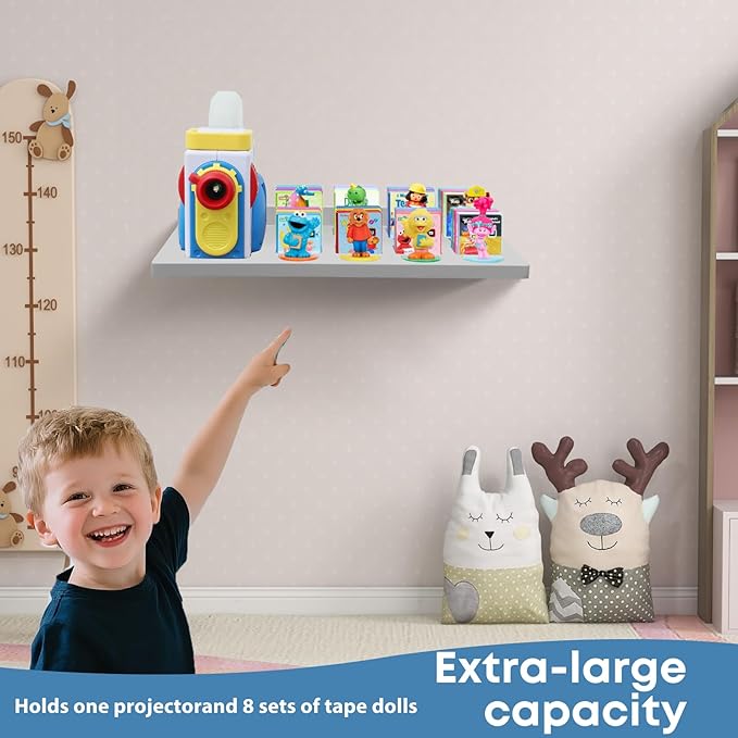 PHOENANCEE Floating Shelves for Little Tikes Story Dream Machine,Wall Shelf for Little Tikes Projector Books Audio Play Character Storage Tray Organizer for Toddlers Kids Girls Boys,Oak(Gray White)