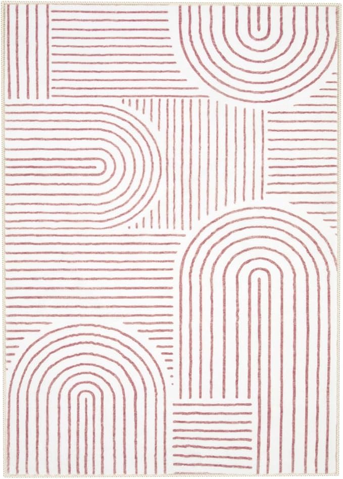 Lahome Abstract Washable Area Rugs 5x7, Soft Pink Rugs for Living Room Ultra-Thin Non-Shedding Bedroom Rug, Modern Throw Rug Large Carpet for Dining Room Office Darrell (5'x7',Pink/White)