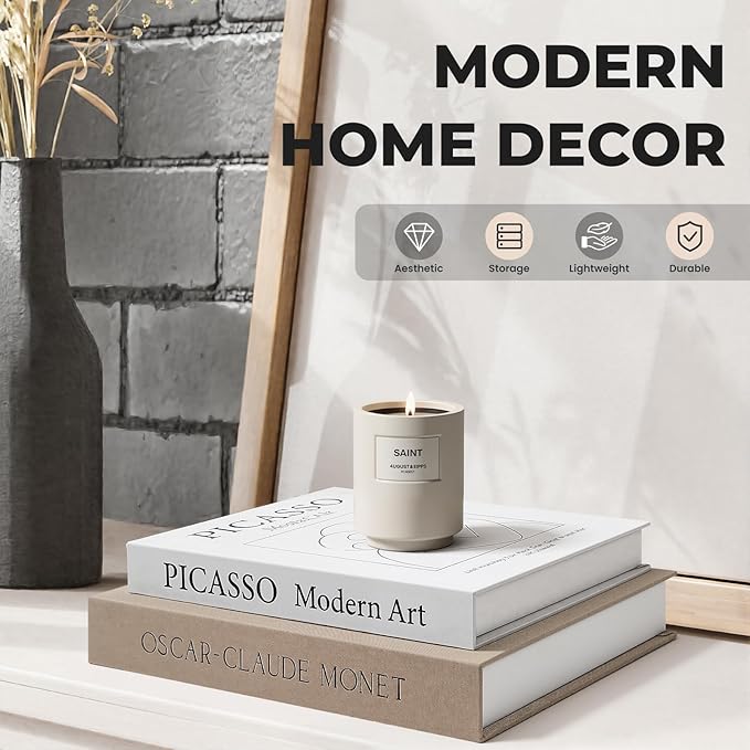 Decorative Books for Home Decor- 2Pcs Linen Decorative Boxes for Aesthetic Room Decoration, Modern Fake Book Storage Boxes for Coffee Table, Bookshelf or Mantle Decor (2Pcs-Tan)