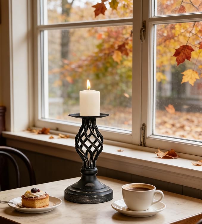 Candle Holders - Candlestick Holders Decorative LHQOO Metal Vintage Candle Holder with Non-Slip Base, Available for Home Decor, Wedding, Dinning, Party, Anniversary (Medium Size)