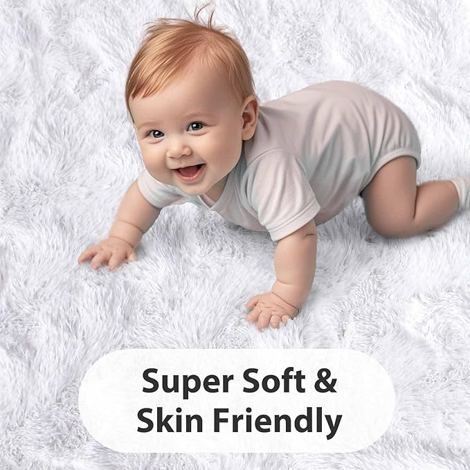 FinRèc 6x9 Feet White Rugs for Bedroom Living Room, Plush Shag Area Rug, Non-Slip Fluffy Furry Rug for Nursery Kids Room Dorm Room Home Decor, Indoor Shaggy Floor Carpet
