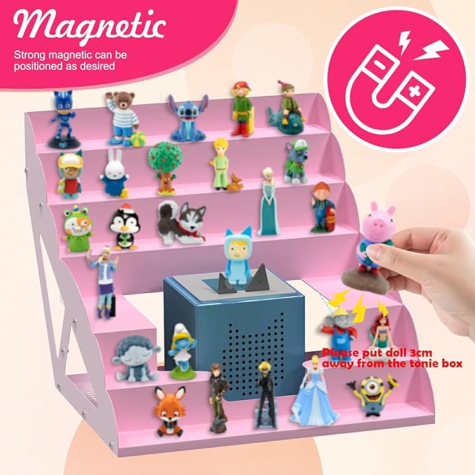 for Tonie Shelf Magnetic, Tonies Storage for Tonie Figures,30-50 Characters and Toniebox for Girls and Boys in Pink