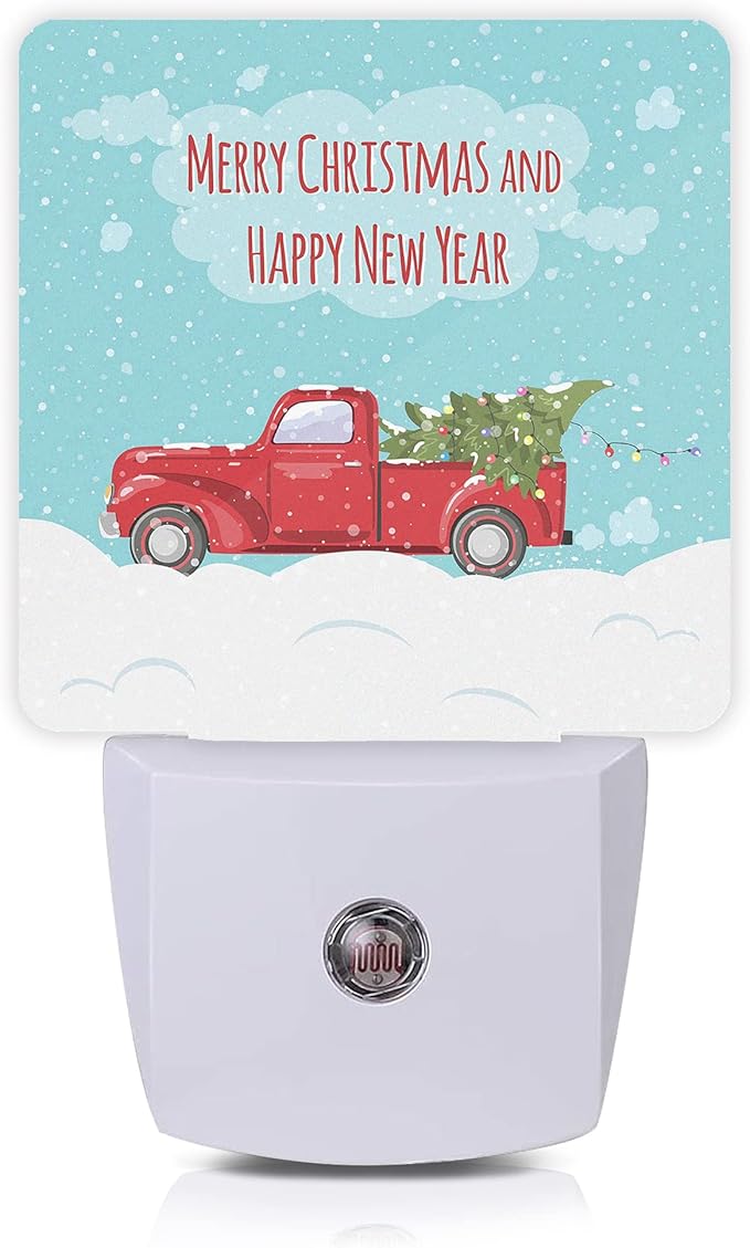 Christmas Décor Night Light,Retro Pickup and Christmas Tree Night Lights Plug into Wall with Dusk to Dawn Light Sensors 0.5W Dim Lamp for Bedroom
