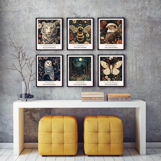 Eastern Print William Morris Wall Art Set Of 7 Prints, Vintage Animal Artwork For Walls Living Room And Bedroom, Colorful Posters For Room Aesthetic, Nature Botanical Wall Decor, Unframed 8x10 Inches