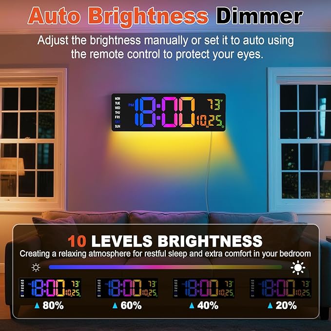 Pytha Sight 16 Inch Large Digital Wall Clock, Large LED Display Digital Wall Clock with Temperature (°C/°F), Remote Control, Auto-Dimming, Night Light for Classroom,Bedroom, Garage,Gym,Seniors Gift