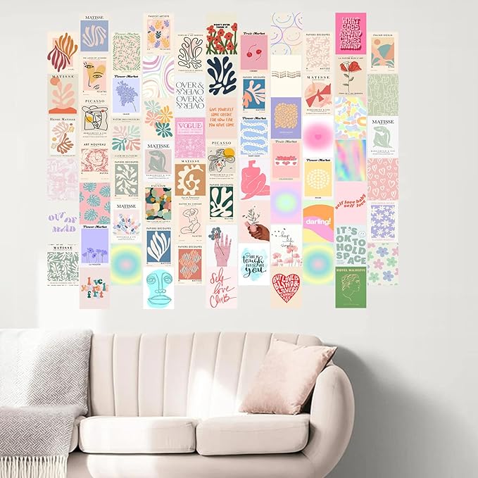 KBKBART 70pcs Danish Pastel Wall Collage Kit Aesthetic Pictures, Cute Danish Pastel Posters Matisse Wall Art Prints Preppy Room Decor 4"x6" for Teens Girls Women Dorm Bedroom