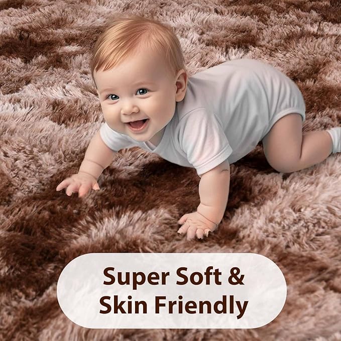 FinRèc Brown Rugs for Bedroom Living Room, 3x5 Feet Plush Fluffy Shag Area Rug, Non-Slip Fuzzy Furry Shaggy Rug for Kids Room Dorm Room Home Decor, High Pile Soft Floor Carpet