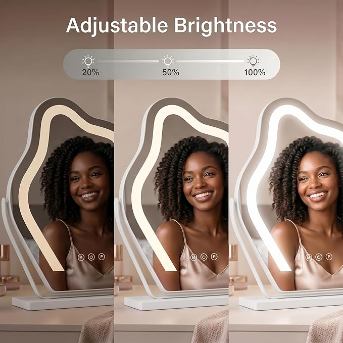 Makeup Mirror with Lights - 17″ Cloud Shaped Smart Touch 3-Color Dimmable 360° Rotation Memory Metal Frame Plug-in AC Power Tabletop Vanity Mirror Gift for Women Teen Girls White